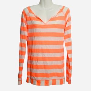 West We Surf Top Orange Beige Striped V-Neck Long Sleeve Pullover 14 Australia